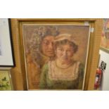 A study of a man and woman, oil on board, signed Dorothy Welby.
