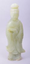 A LARGE CHINESE CARVED JADE STANDING FEMALE FIGURE, 29cm high
