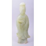 A LARGE CHINESE CARVED JADE STANDING FEMALE FIGURE, 29cm high