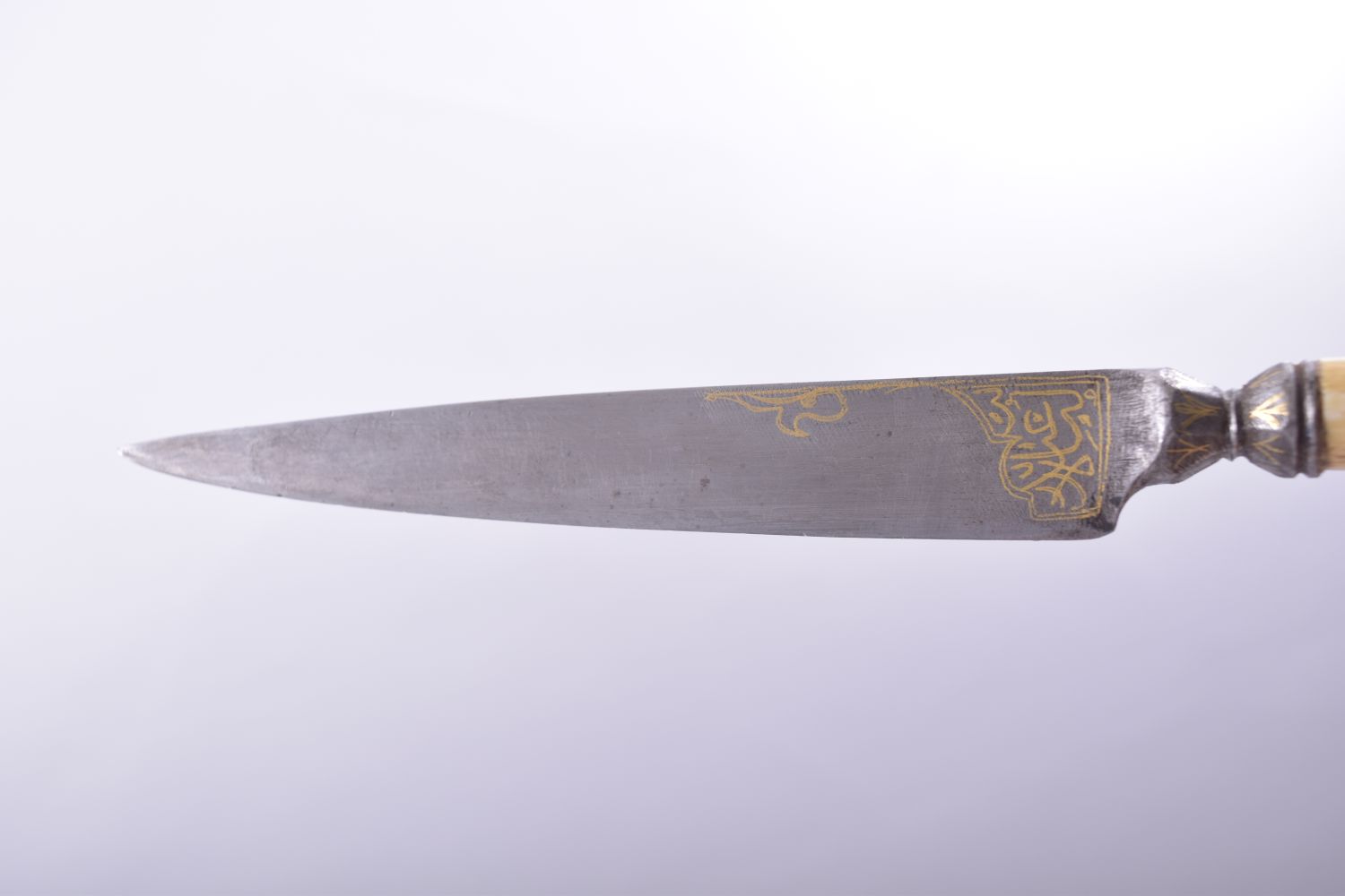 AN UNUSUAL OTTOMAN OR PERSIAN DAGGER with carved walrus handle in the form of a male face to - Image 3 of 6