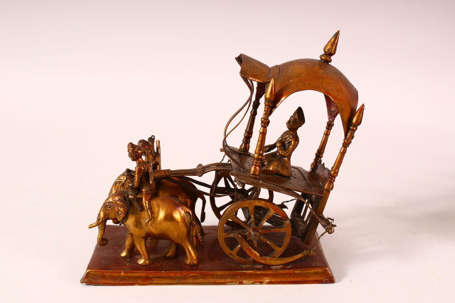 THREE 19TH CENTURY INDIAN METAL MODELS OF CARTS, each cart drawn by a variety of animals, largest - Image 2 of 7