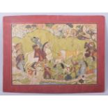 A LARGE INDIAN MINIATURE PAINTING ON PAPER, depicting soldiers fending off a predatory attack,