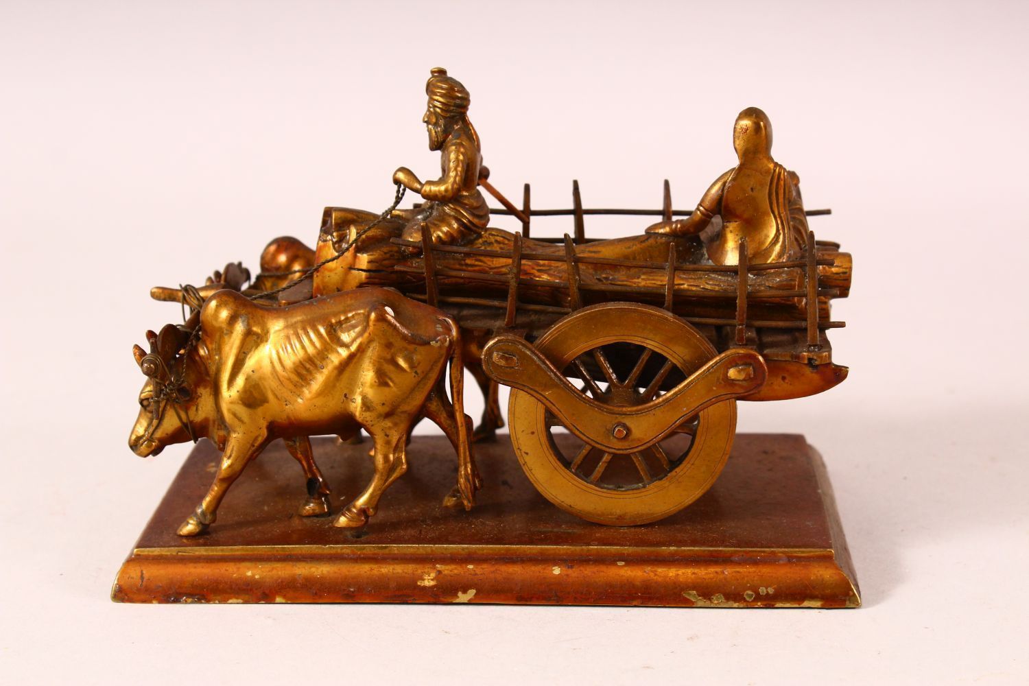 THREE 19TH CENTURY INDIAN METAL MODELS OF CARTS, each cart drawn by a variety of animals, largest - Image 4 of 7