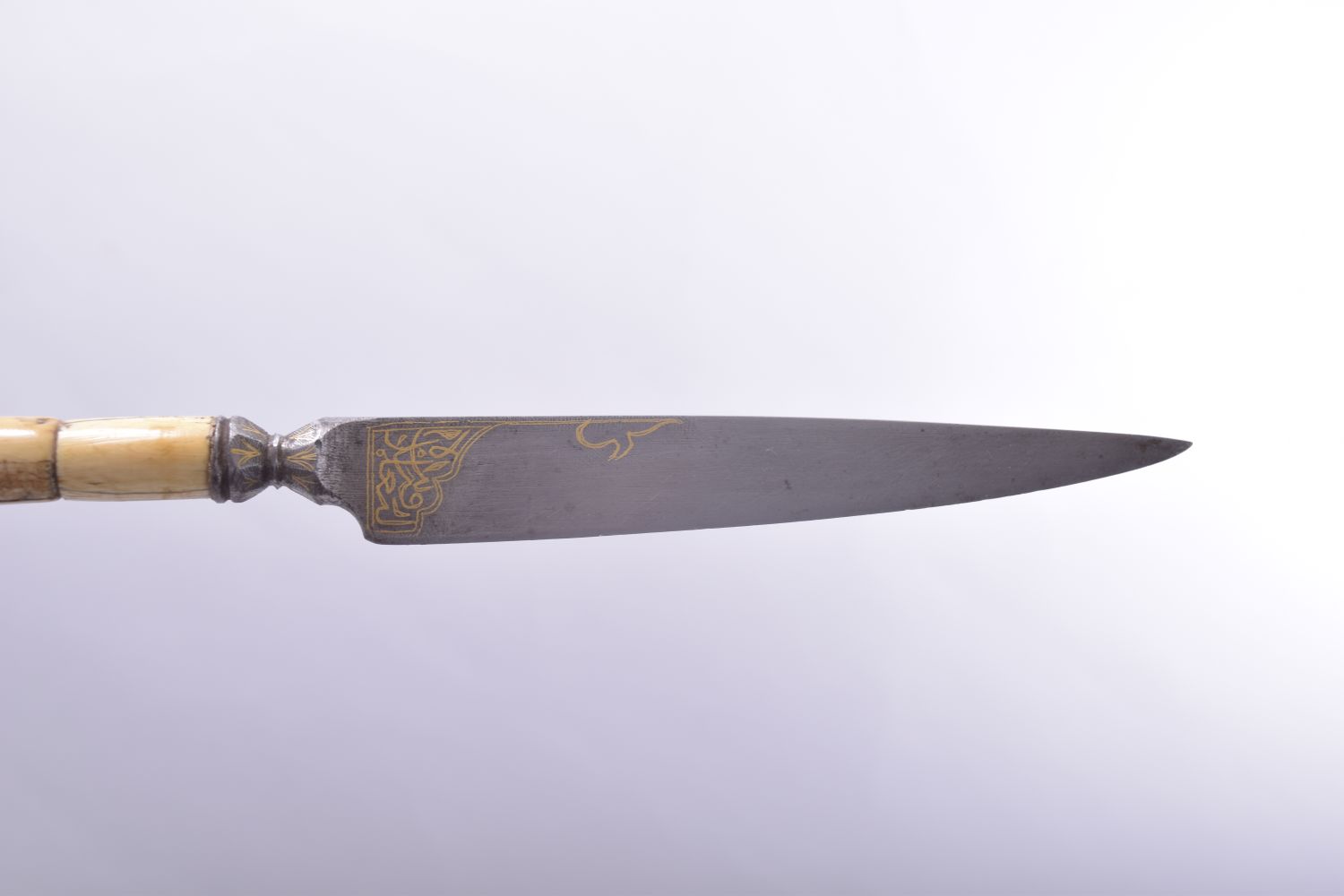 AN UNUSUAL OTTOMAN OR PERSIAN DAGGER with carved walrus handle in the form of a male face to - Image 2 of 6