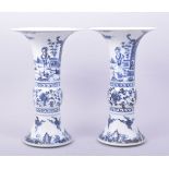 A PAIR OF CHINESE BLUE AND WHITE PORCELAIN YEN YEN VASES, decorated with female figures and flowers,