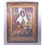 AN UNUSUAL MIXED MEDIA DECOUPAGE PORTRAIT of a female, with raised layers, encased in a deep frame