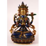 A FINE EARLY 20TH CENTURY THAI / TIBETAN ENAMELLED BRASS BUDDHA, with enamel decoration, 20cm high.