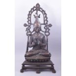 A LARGE AND IMPRESSIVE BRONZE SEATED BUDDHA, 82cm high.