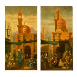 19TH CENTURY SCHOOL, A PAIR OF OIL ON CANVAS SCENES OF BUSY STREETS IN AN ARAB CITY, each 31.5" x