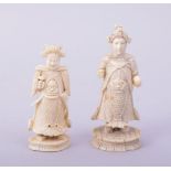 TWO CARVED IVORY FIGURES, 9.5cm and 8cm (2).