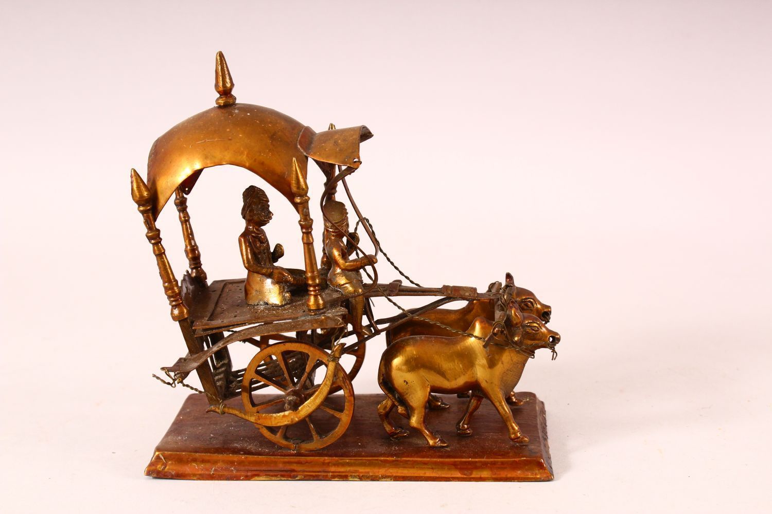 THREE 19TH CENTURY INDIAN METAL MODELS OF CARTS, each cart drawn by a variety of animals, largest - Image 7 of 7