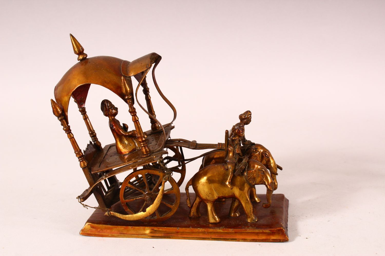 THREE 19TH CENTURY INDIAN METAL MODELS OF CARTS, each cart drawn by a variety of animals, largest - Image 3 of 7