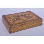 A RARE AND UNUSUAL 19TH CENTURY INDIAN KASHMIRI PAPIER MACHE CARD BOX, with gilded and painted