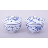 A PAIR OF CHINESE BLUE AND WHITE PORCELAIN POTS AND COVERS, each painted with chilong and foliate