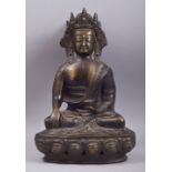 A GOOD LARGE 19TH CENTURY BRONZE BUDDHA, 37cm high.