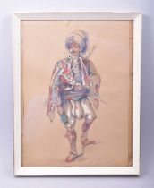 A WATERCOLOUR PAINTING OF AN OTTOMAN SOLDIER, circle of Amadeo Preziosi, framed and glazed, 35cm x