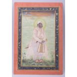 AN INDIAN MINIATURE PAINTING ON PAPER of a full length portrait of a dignitary, with gold splash