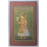 AN INDIAN MINIATURE FULL LENGTH PORTRAIT ON PAPER, depicting a dignitary, unframed, 31cm x 19.5cm.