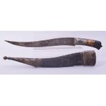 A LARGE INDO PERSIAN ENGRAVED DAGGER AND SCABBARD, 48cm long overall.