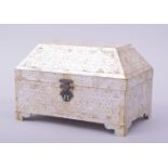 AN INDIAN GOA MOTHER OF PEARL LIDDED CASKET, the casket entirely made up of cut mother of pearl