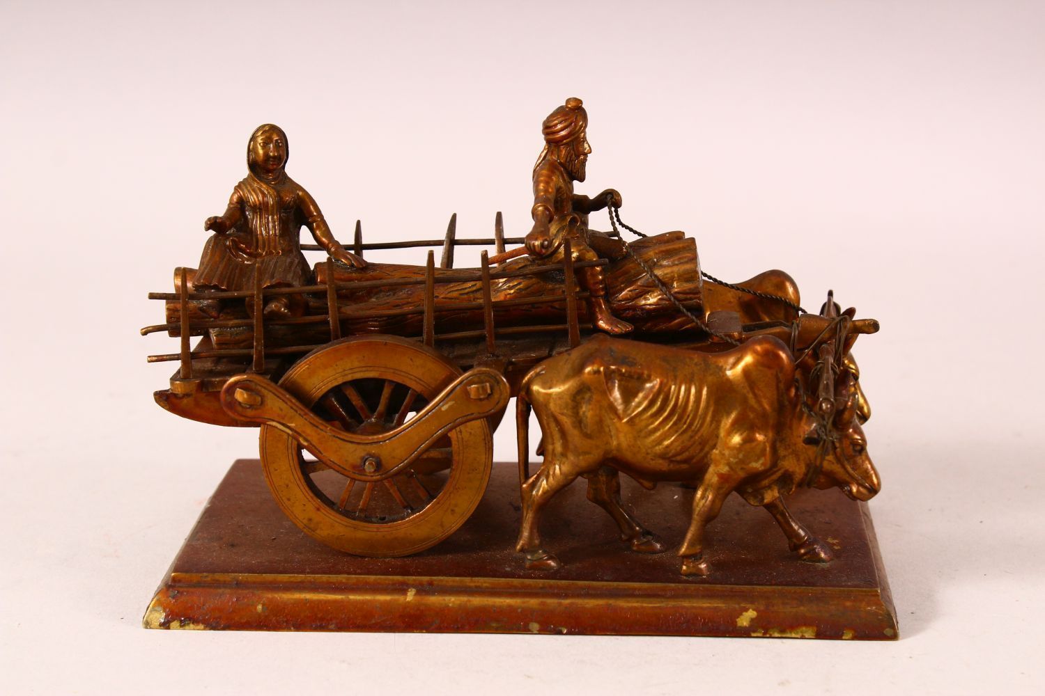 THREE 19TH CENTURY INDIAN METAL MODELS OF CARTS, each cart drawn by a variety of animals, largest - Image 5 of 7