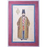 AN ISLAMIC FULL LENGTH PORTRAIT PAINTING ON PAPER, the painting of a gentleman or dignitary in