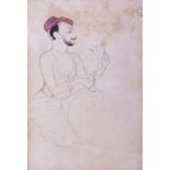 A 18TH/19TH CENTURY INDIAN DRAWING ON PAPER, depicting a Sikh man, framed and glazed, image 12cm x