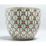 A GOOD LARGE SEVRES PORCELAIN BOWL OR JARDINIERE, painted with a trellis design with pink roses.