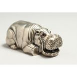 A RUSSIAN SILVER HIPPO 7.5cm long. Marks: I.P. head 88, Eagle Faberge mark