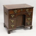 A GEORGE III MAHOGANY KNEEHOLE DRESSING TABLE, the frieze drawer fitted with a hinged mirror and