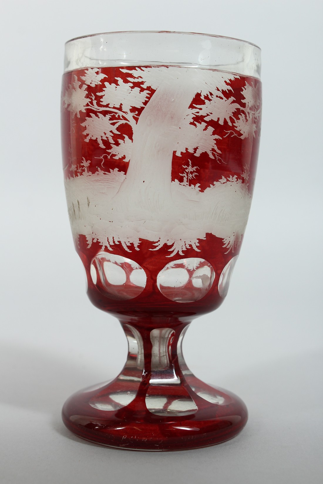 A GOOD BOHEMIAN GOBLET engraved with deer in a landscape on a circular base. 5.5ins high. - Image 4 of 7