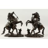 A VERY GOOD PAIR OF 19T CENTURY BRONZE MARLEY HORSES AND ATTENDANTS. 11ins high.