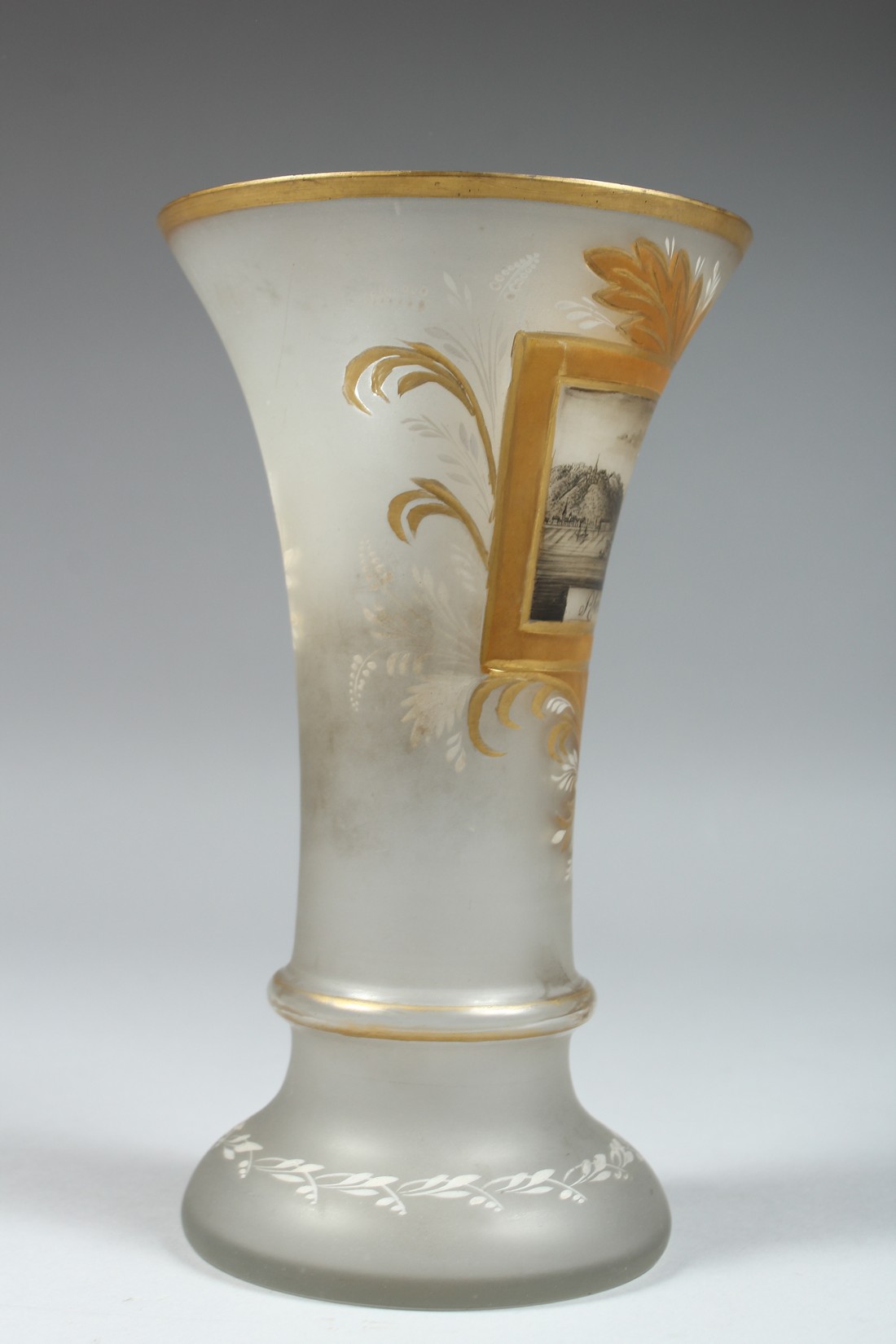 A GOOD FROSTED GLASS VASE with a scene of Rheinfels. 8ins high. - Image 5 of 5