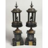 AFTER THE ANTIQUE. A PAIR OF MARBLE AND METAL ARCHITECTURAL ROTUNDAS ON STANDS 16ins high