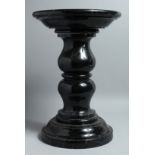 A GOOD BLACK MARBLE CIRCULAR PEDESTAL with a circular top, turned column on a circular base. 20ins