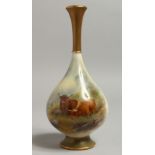 A ROYAL WORCESTER VASE PAINTED WITH HIGHLAND CATTLE BY HARRY STINTON. Signed H. Stinton, shape H307,
