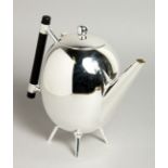 A CHRISTOPHER DRESSER DESIGN SILVER-PLATED OVOID TEA POT.