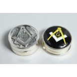 TWO SILVER MASONIC PILL BOXES.