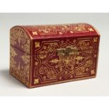 A SMALL MOROCCAN LEATHER TOOLED DOME TOP CASKET. 3.75ins