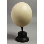 A SPECIMEN OSTRICH EGG 5.5ins on a stand.