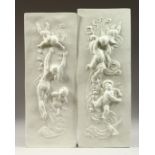 A PAIR OF CLASSICAL PLAQUES 18ins x7ins.