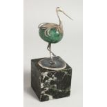 A GOOD CONTINENTAL .800 SILVER AND AGATE EMU on a marble plinth. 5ins high.