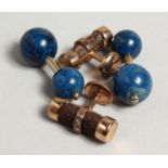 TWO PAIRS OF LAPIS CUFF LINKS.