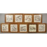 A COLLECTION OF NINE FRAMED WEDGWOOD POTTERY TILES: LYSANDER, OBERON, PEASBLOSSOM, DEMETRIUS,