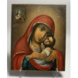 A GOOD RUSSIAN ICON, Madonna and child. 15.5ins x 12.5ins.