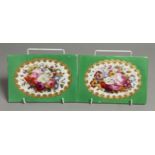 A 19TH CENTURY SEVRES TYPE PAIR OF PLAQUES painted with English flowers in a raised gilt panel on