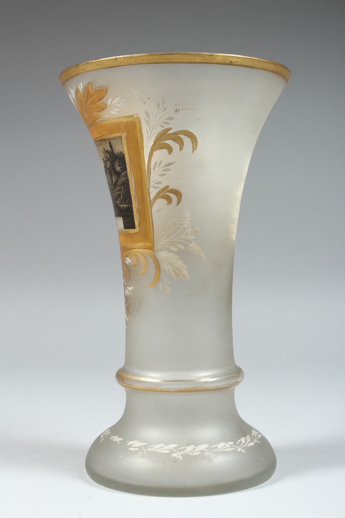 A GOOD FROSTED GLASS VASE with a scene of Rheinfels. 8ins high. - Image 3 of 5