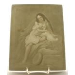 A WHITE UNFRAMED LITHOPHANE OF A YOUNG GIRL with a dog. 12ins x 9.5ins.