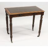 A 19TH CENTURY GILLOW MAHOGANY SMALL WRITING TABLE with inset leather writing surface, the single