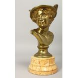 A GOOD BRONZE BUST OF MERCURY. 9ins high, on a faux marble plinth.